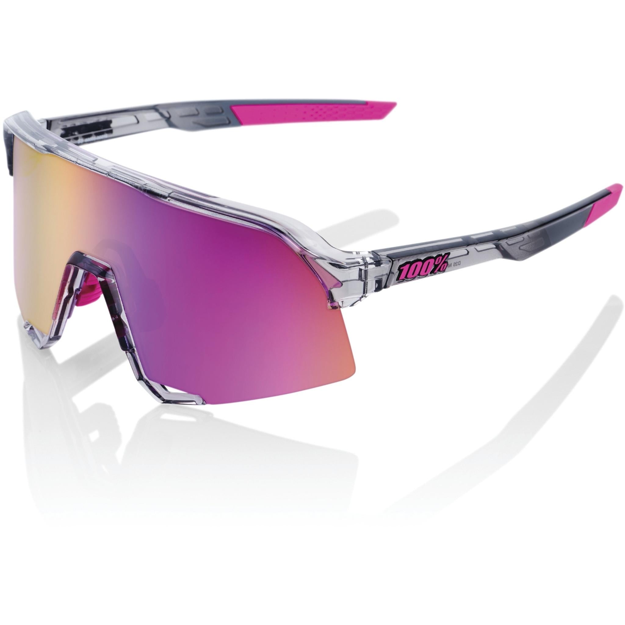 100% S3 Sunglasses Polished Translucent Grey - Purple Multilayer