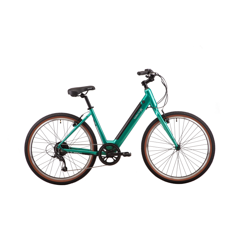 VelectriX Cruiser Step Through Electric Hybrid Bike Green – 99 Bikes