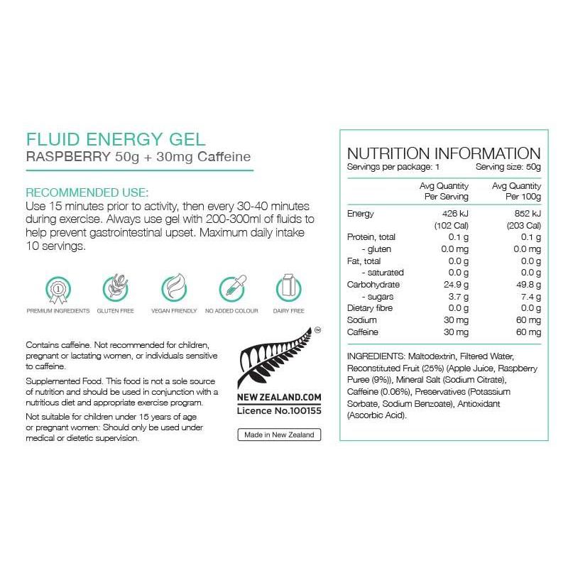 PURE Raspberry Caffeinated Fluid Energy Gel 50g