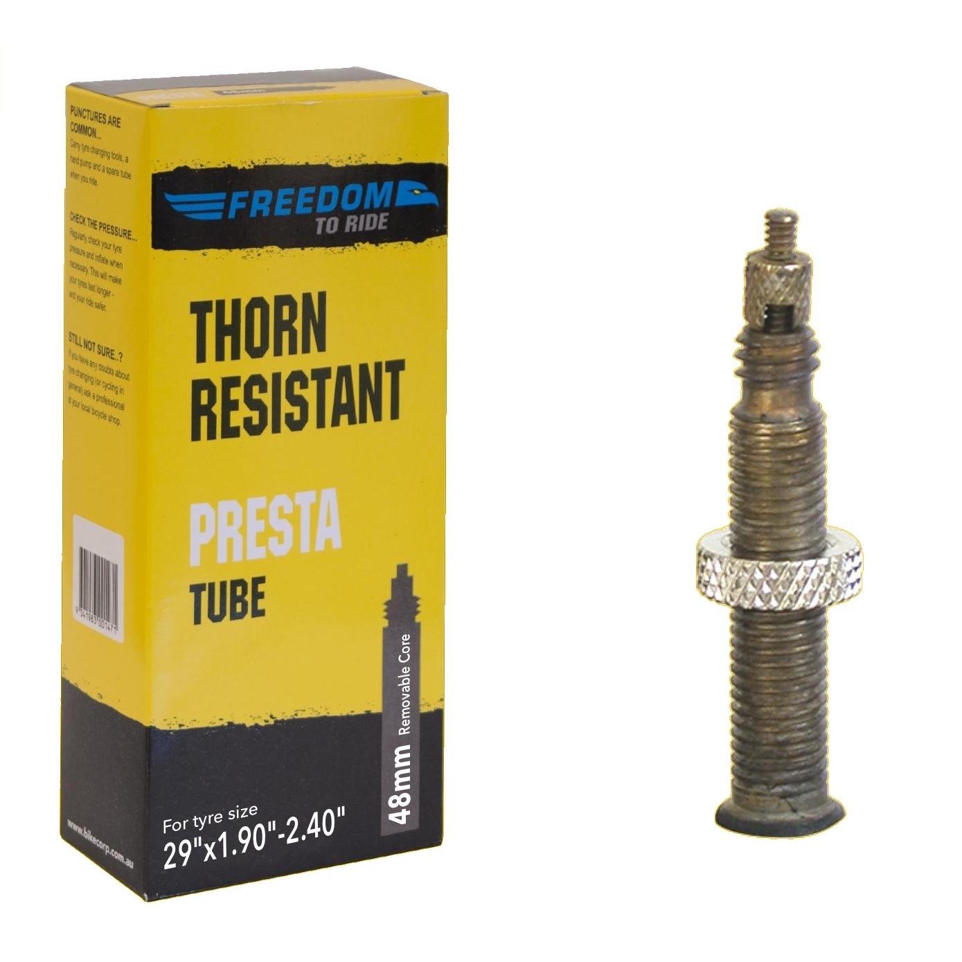 Freedom Thorn Resistant Presta Valve Tube 29x1.90-2.40” 48mm Removable Core