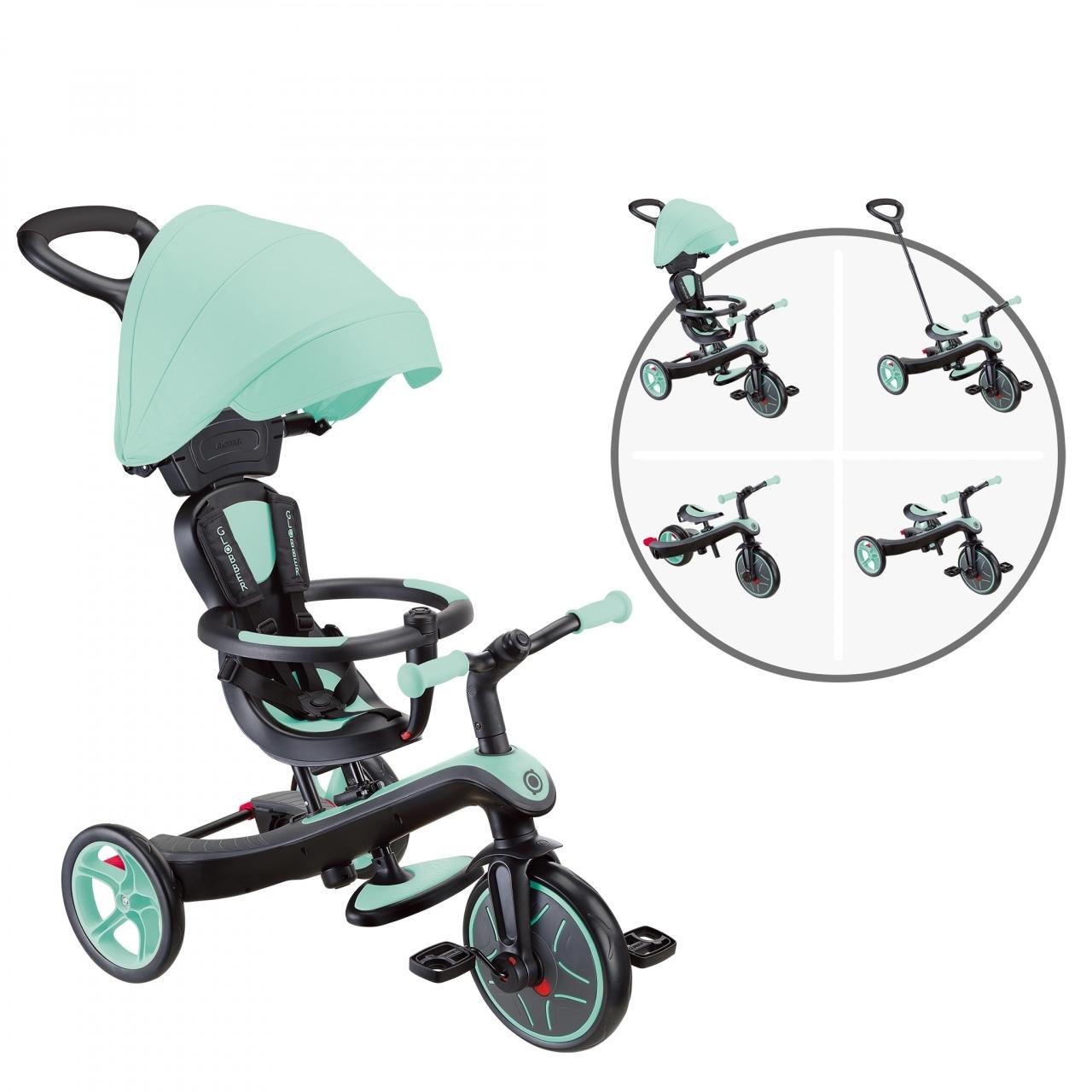Globber Explorer 4in1 Kids Trike w/ Folding Canopy Mint