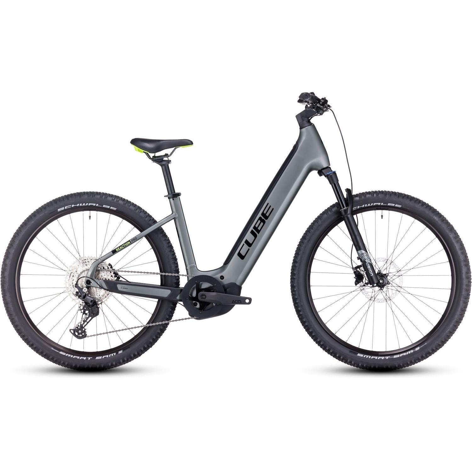 Cube Reaction Pro 625 Easy Entry Electric Hardtail Mountain Bike 625Wh Battery Flashgrey'n'Green SM