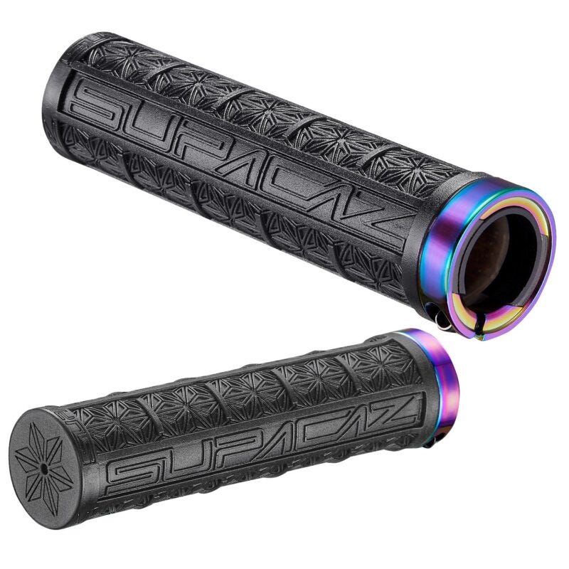 Supacaz Grizips Mountain Bike Grips Black with Oil Slick Rings