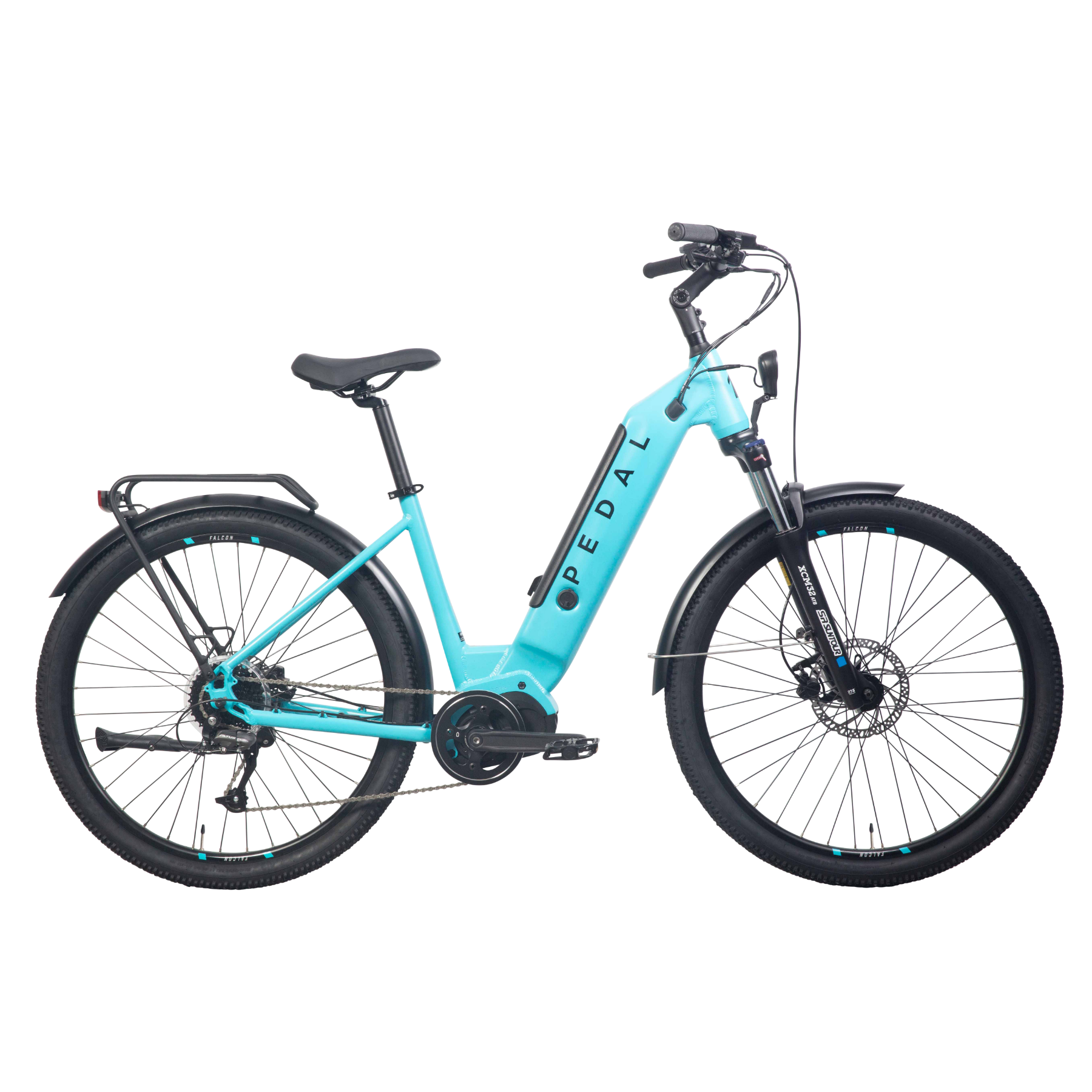 Pedal Falcon Step Through Electric Hybrid Bike Light Blue – 99 Bikes