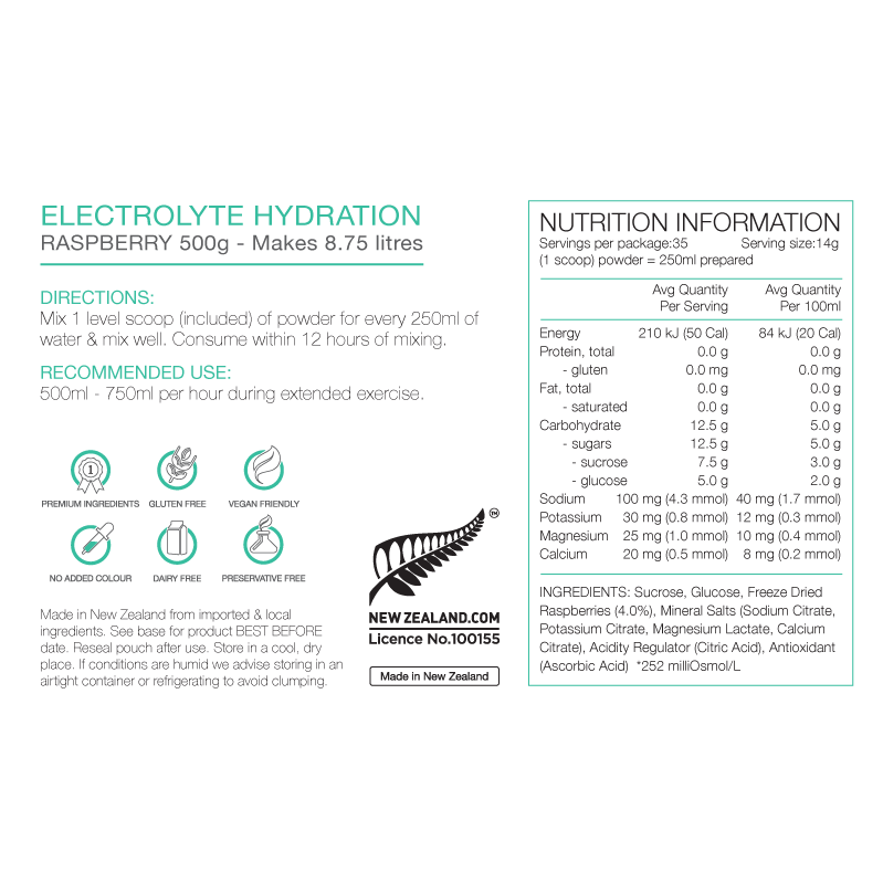 PURE Raspberry Electrolyte Hydration Powder 500g