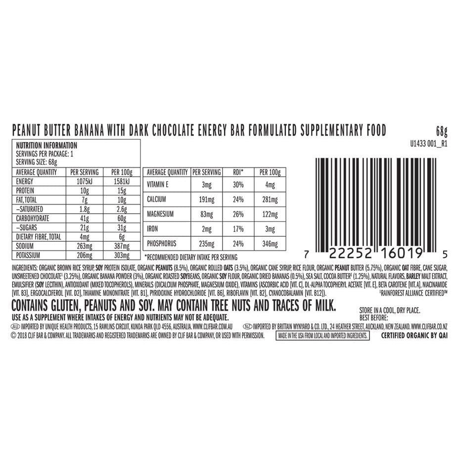 Clif Peanut Butter Banana with Dark Chocolate Energy Bar 68g