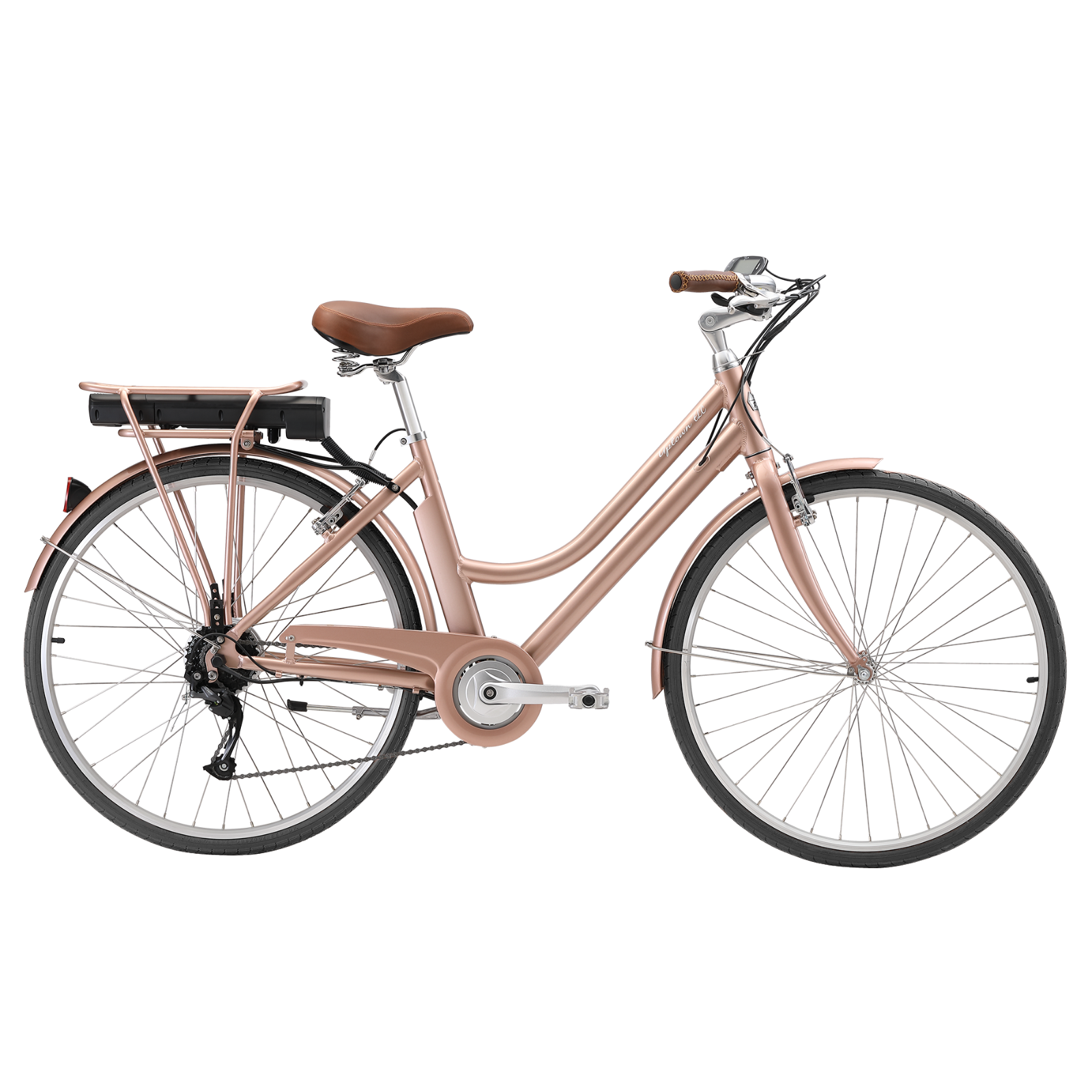 Pedal Uptown ELC Electric Vintage Cruiser Bike Rose Gold/Tan – 99