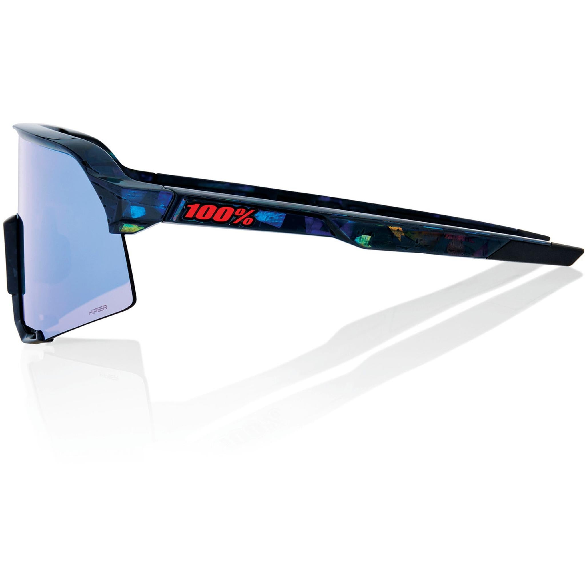 100% S3 Holographic Sunglasses Black Frame HiPER Blue Lens