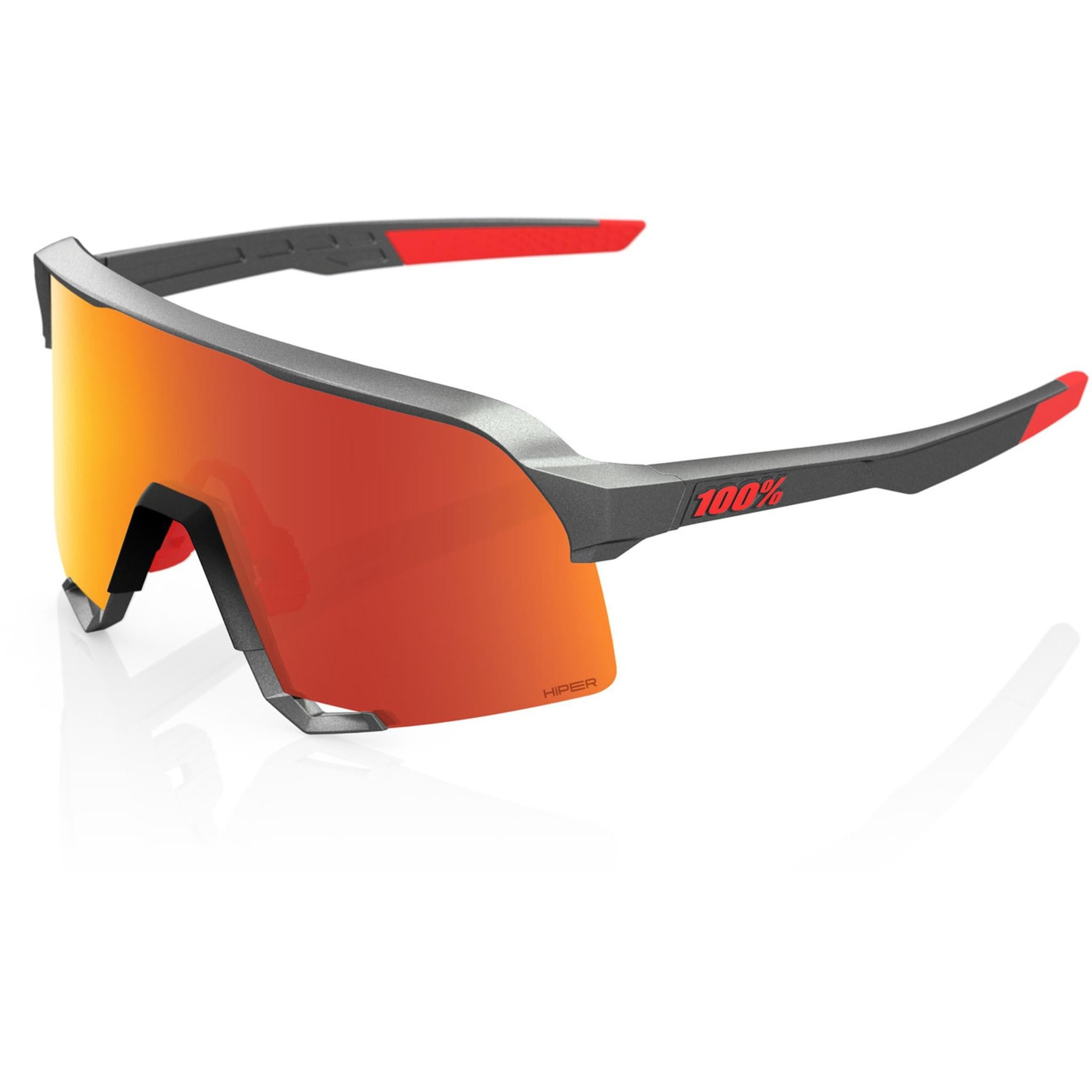 100% S3 Sunglasses Matte Gunmetal - HiPER Red Multilayer Mirror Lens