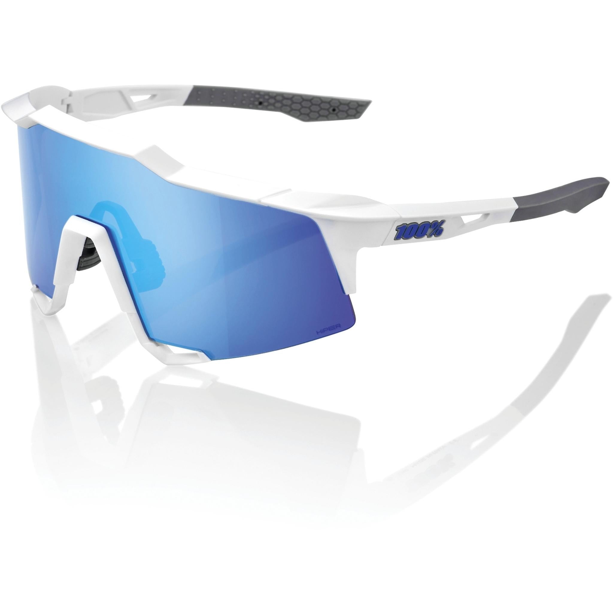 100% Speedcraft Sunglasses Matte White - HiPER Blue Mirror Lens