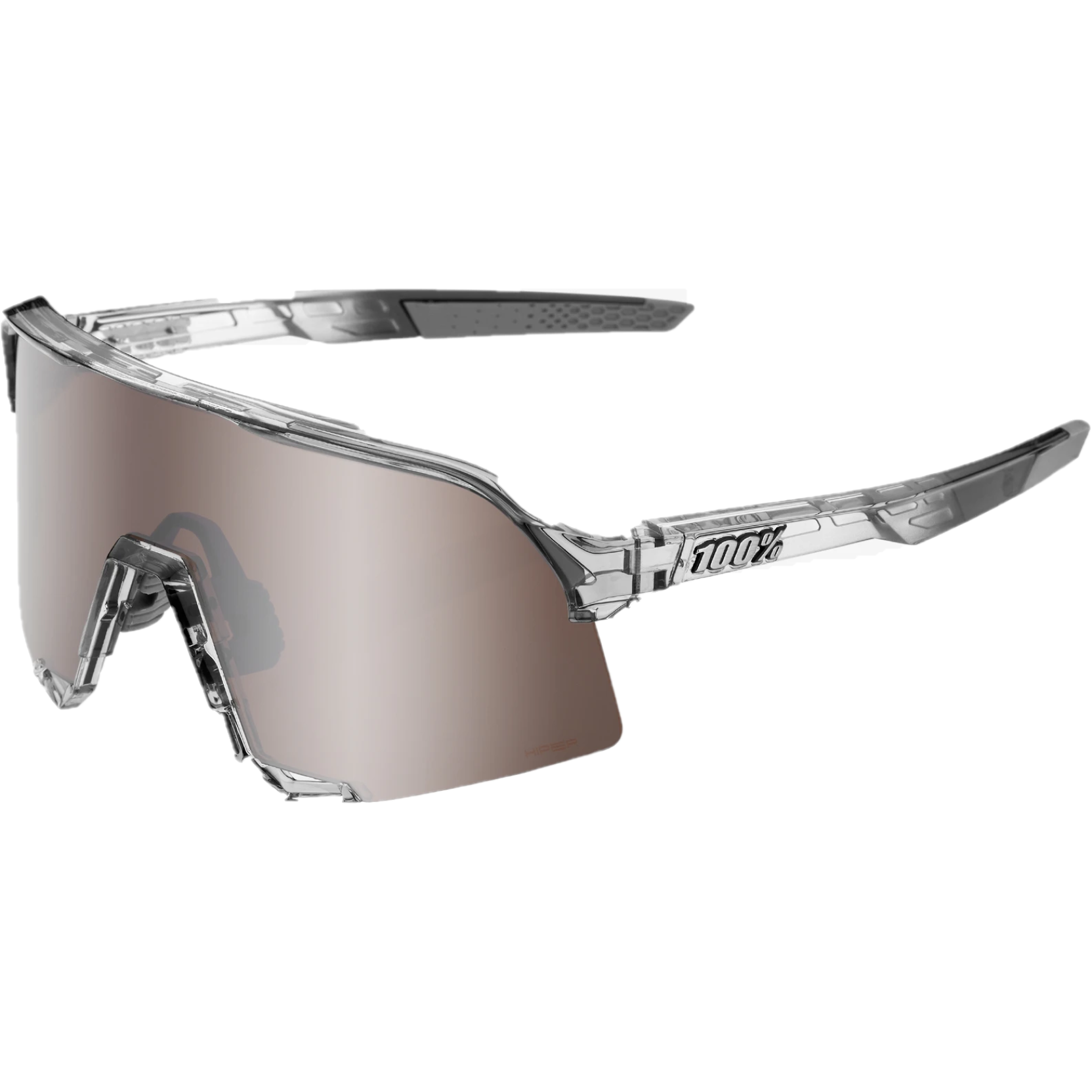 100% S3 Sunglasses Translucent Grey with HiPER Silver Lens