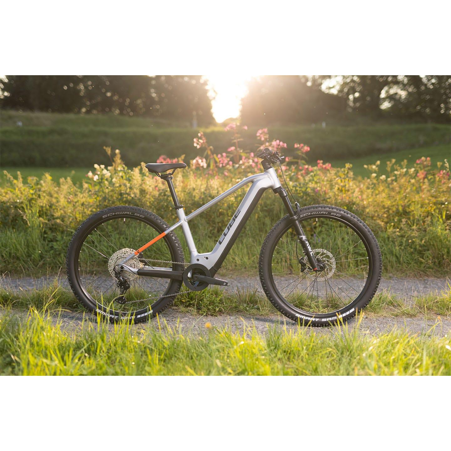 Cube Reaction Hybrid SL 750 Electric Hardtail Mountain Bike Polar Silver 'n' Orange