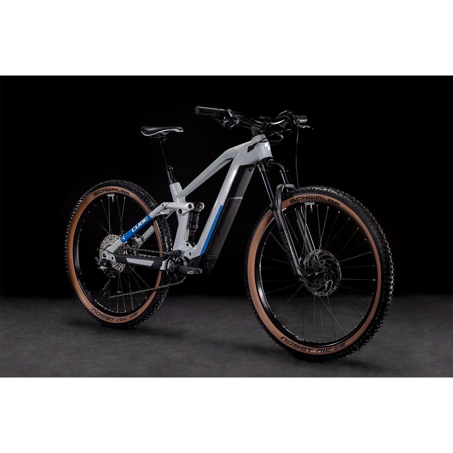 Cube Stereo Hybrid 140 HPC Pro 625 Electric Dual Suspension Mountain Bike Prisma Grey 'n' Blue