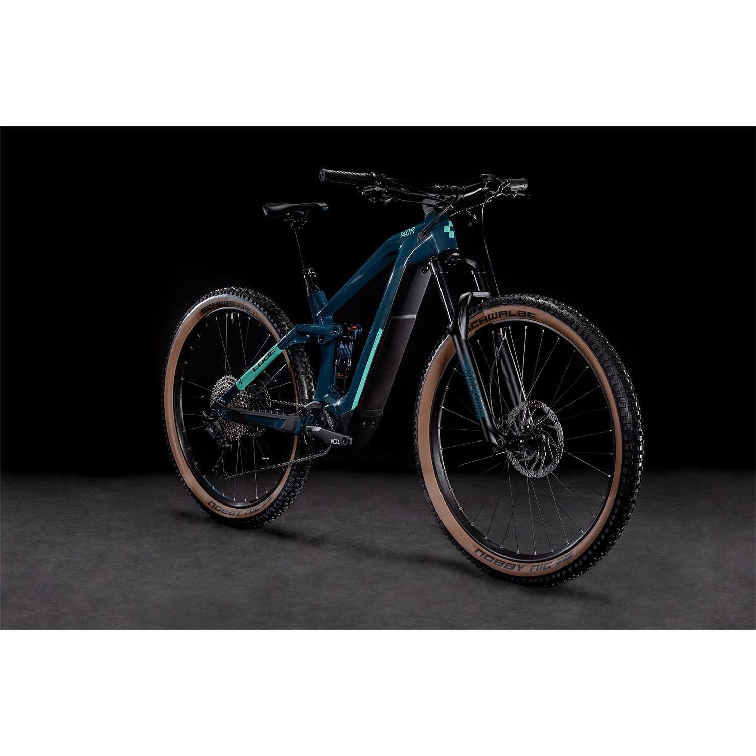 Cube Stereo Hybrid 140 HPC Race 625 Electric Dual Suspension Mountain Bike Teal 'n' Mint