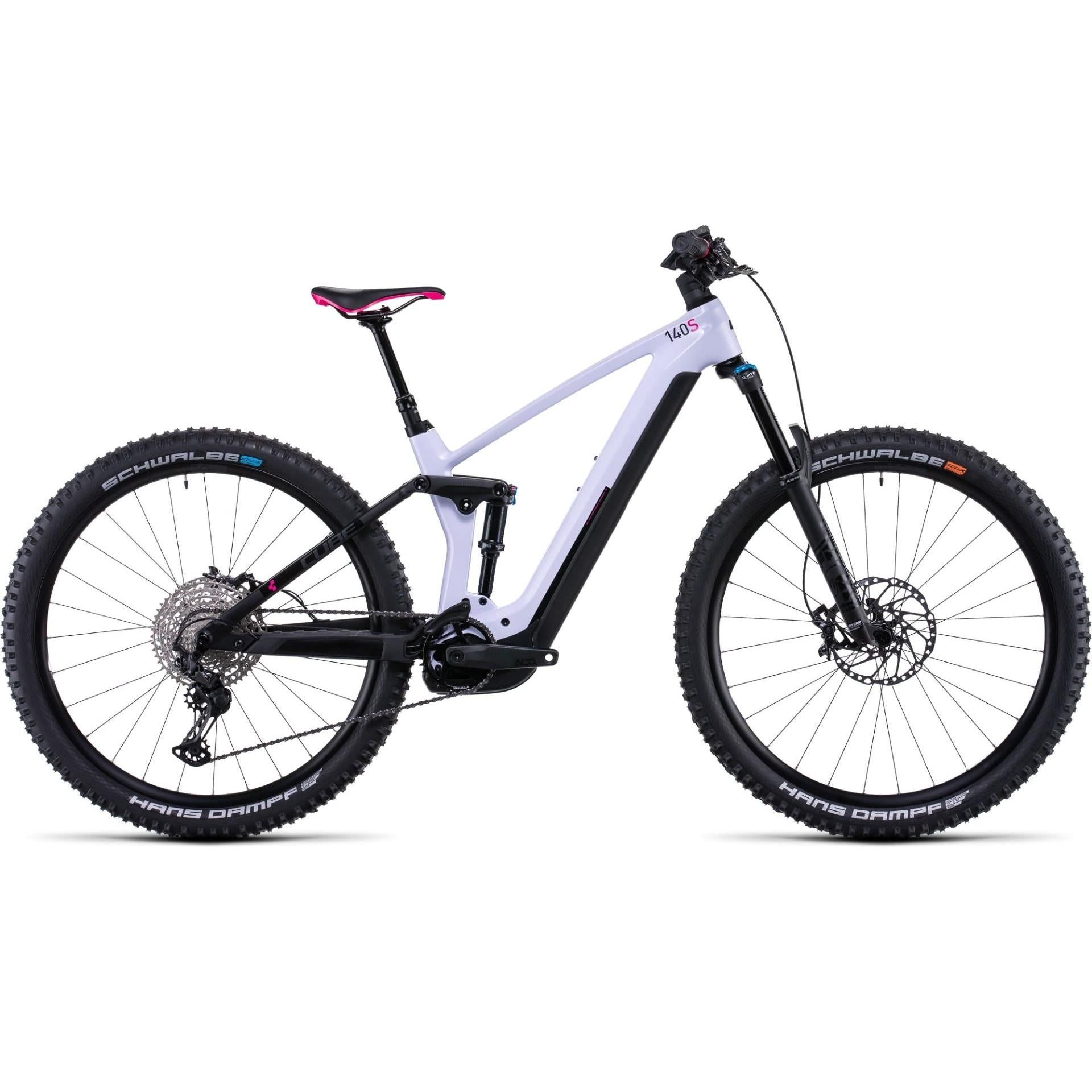 Cube Stereo Hybrid 140 HPC SL 750 Electric Dual Suspension Mountain Bike 29" Violet 'n' White