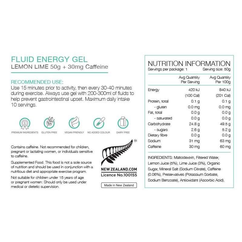 Pure Sports Nutrition Lemon Lime Caffeinated Fluid Energy Gel 50g