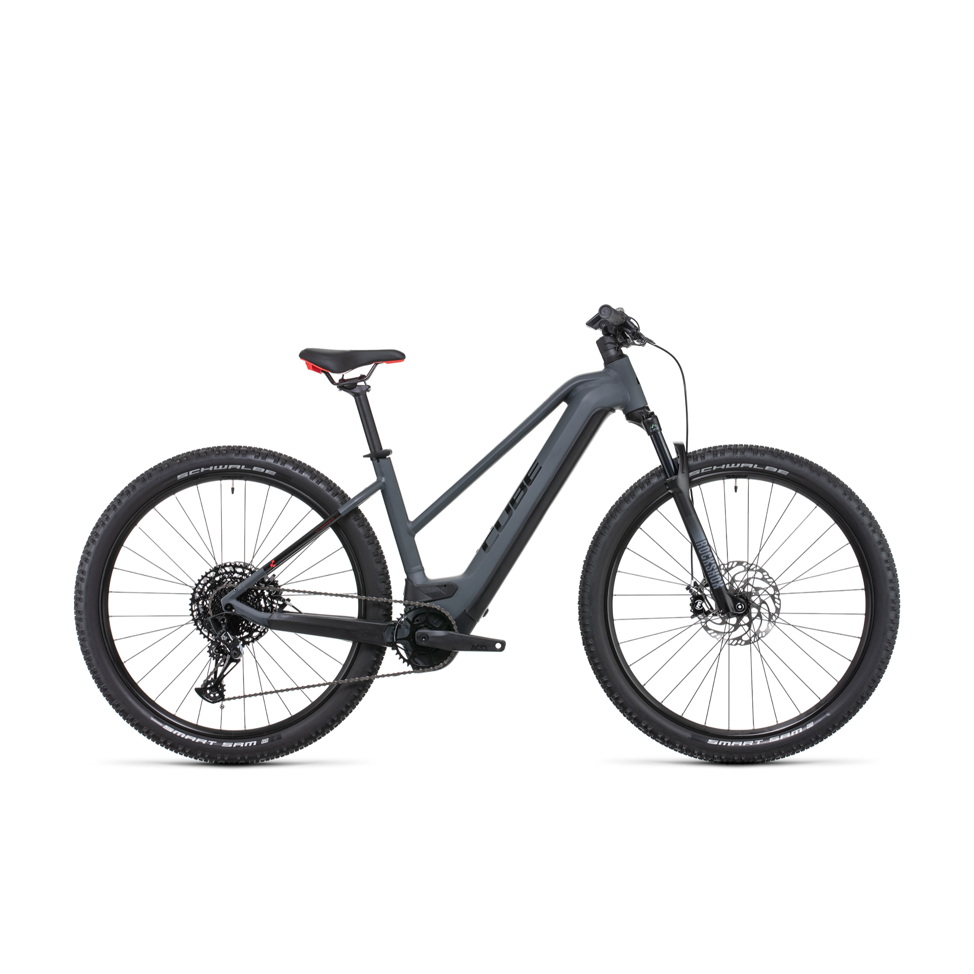 Cube Reaction Hybrid EXC 750 Trapeze Electric Hardtail Mountain Bike Grey 'n' Red