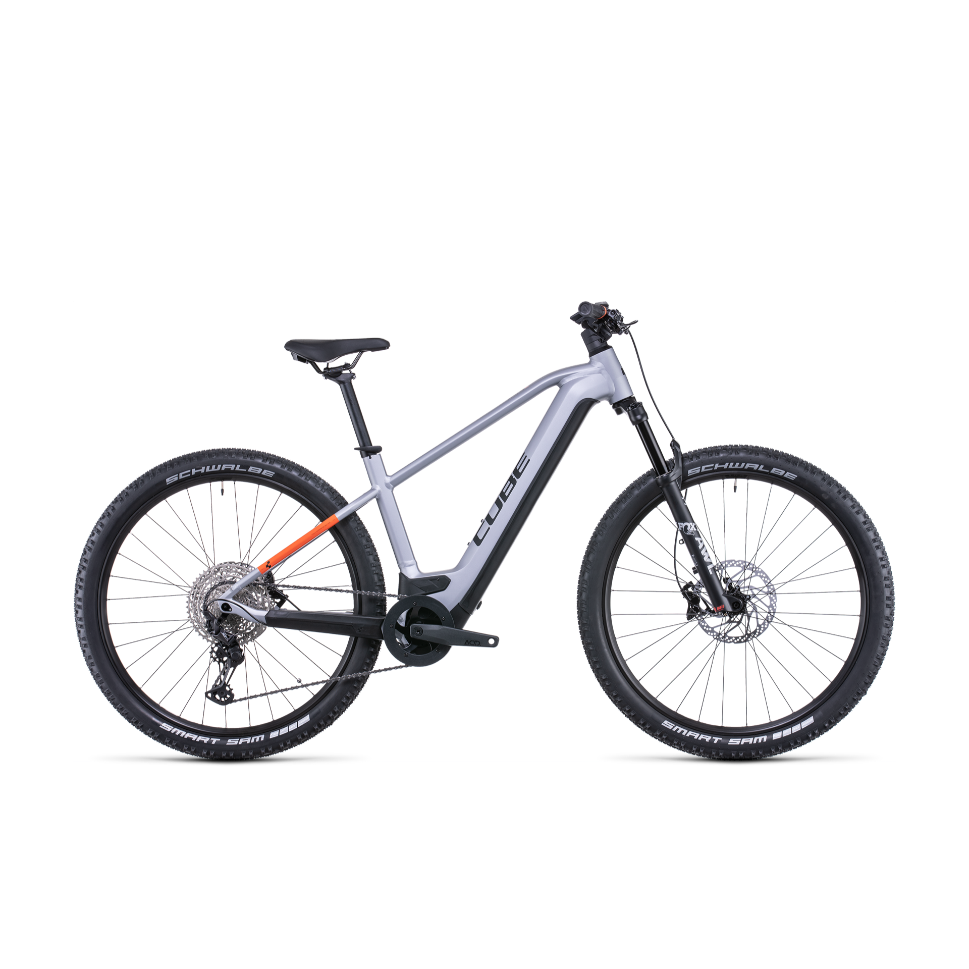 Cube Reaction Hybrid SL 750 Electric Hardtail Mountain Bike Polar Silver 'n' Orange
