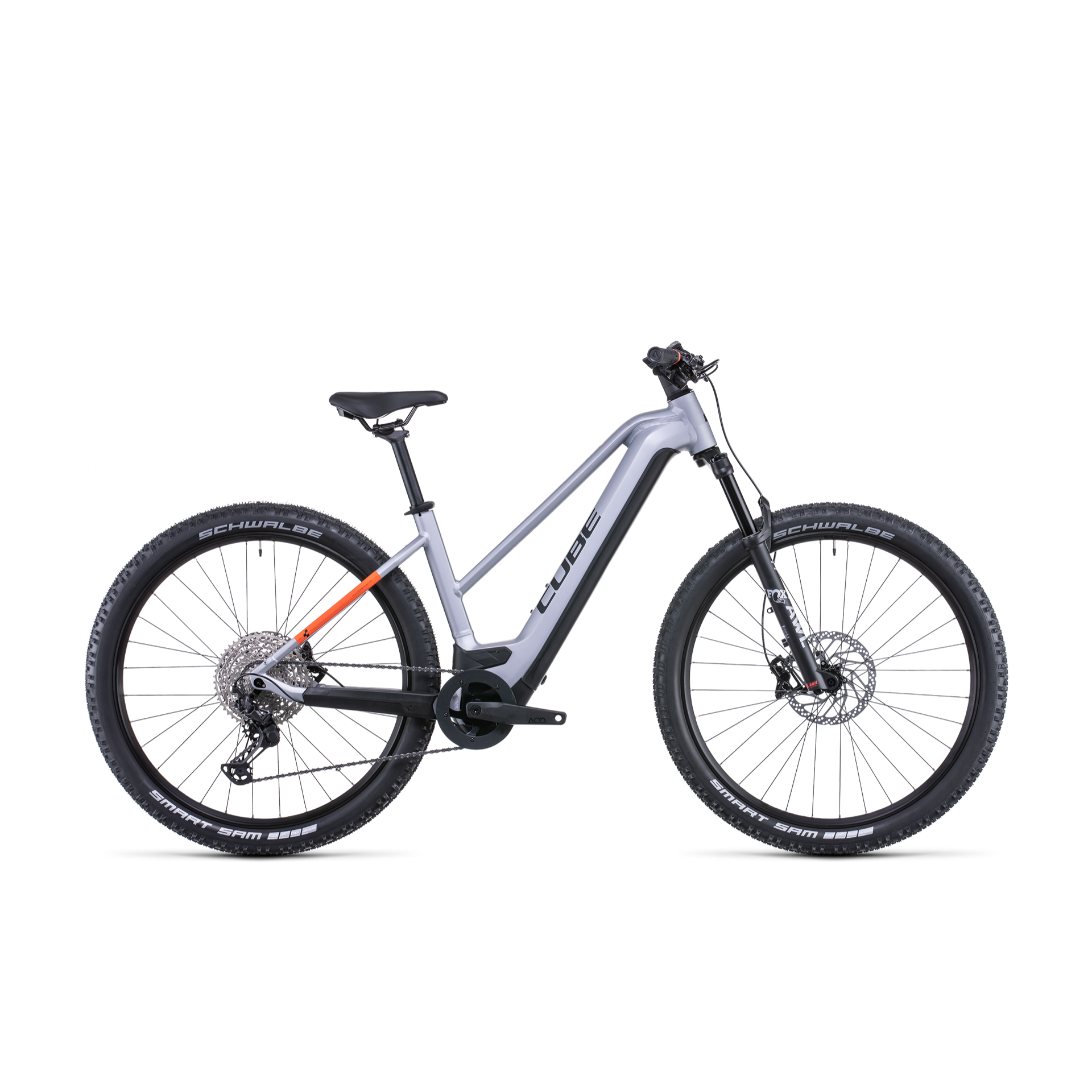 Cube Reaction Hybrid SL 750 Trapeze Electric Hardtail Mountain Bike Polar Silver 'n' Orange