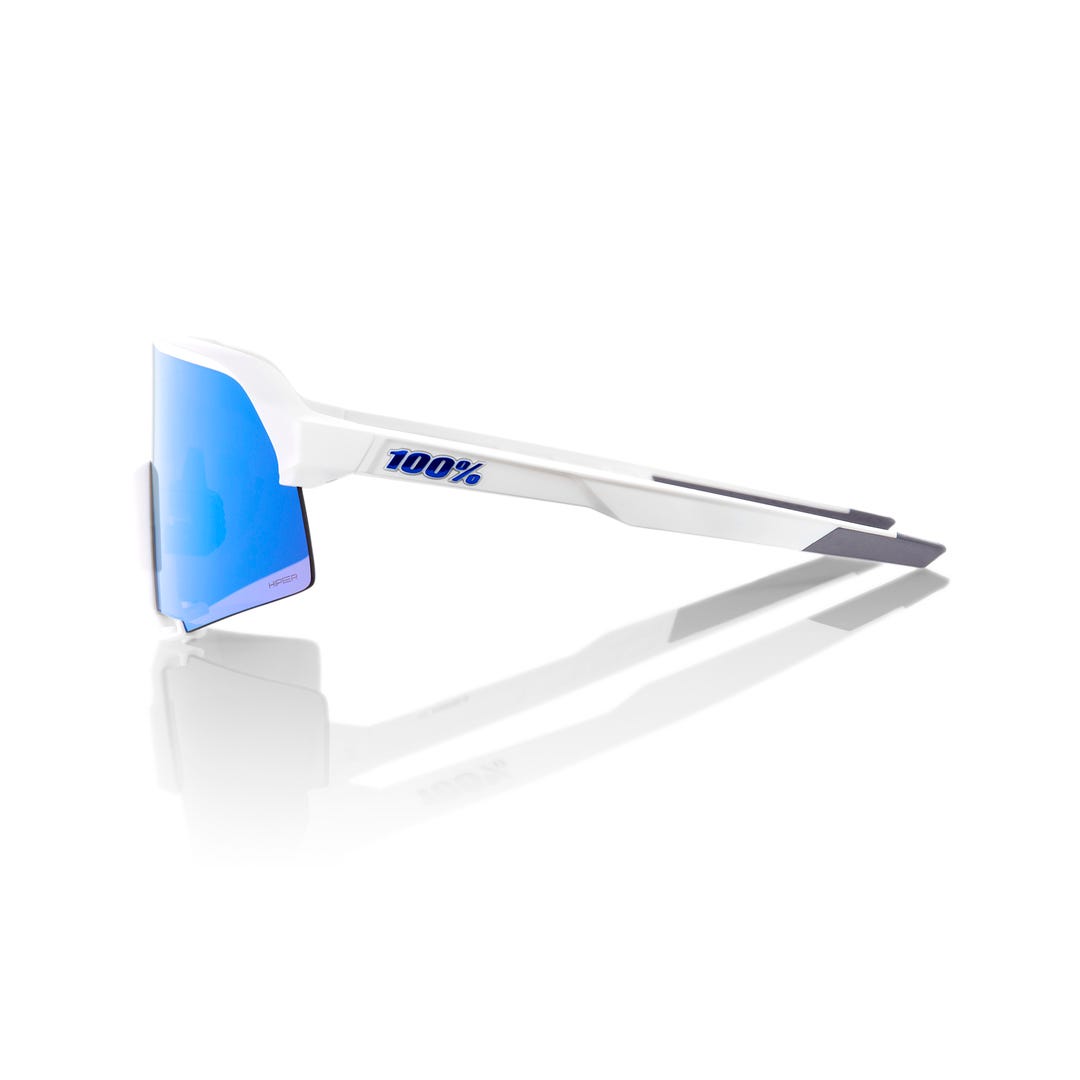 100% S3 Sunglasses White with HiPer Blue Lens