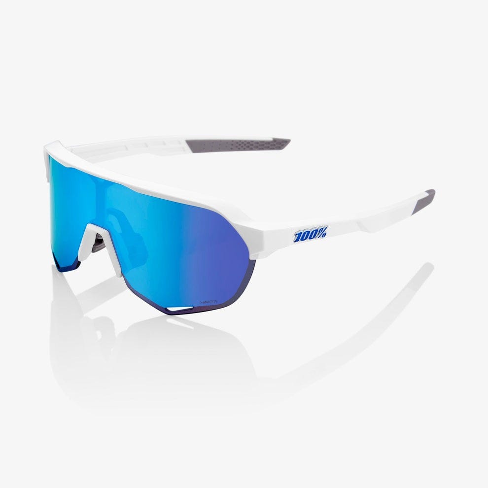 100% S2 Sunglasses Matte White with HiPER Blue Multilayer Mirror Lens