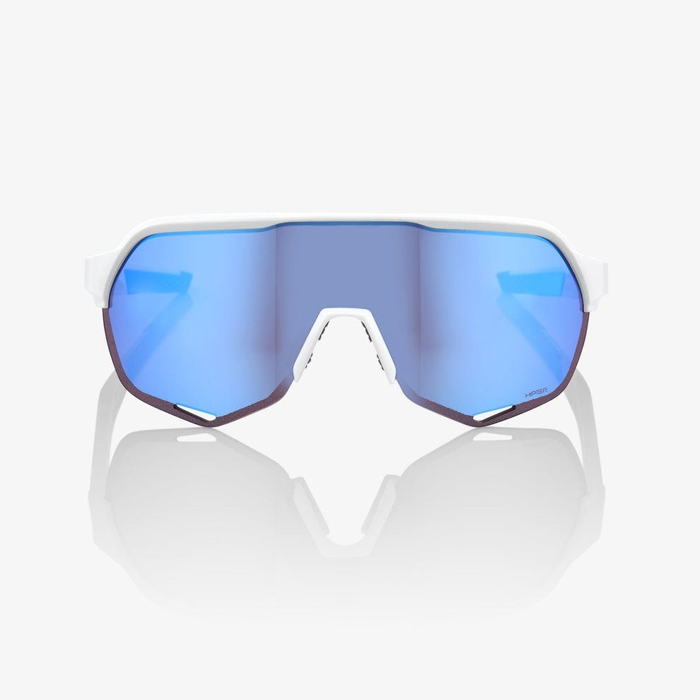 100% S2 Sunglasses Matte White with HiPER Blue Multilayer Mirror Lens