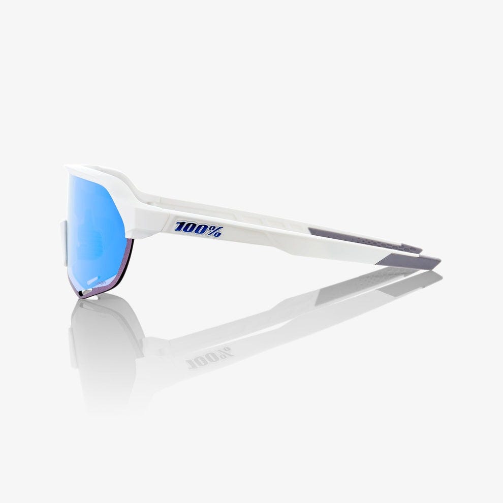 100% S2 Sunglasses Matte White with HiPER Blue Multilayer Mirror Lens