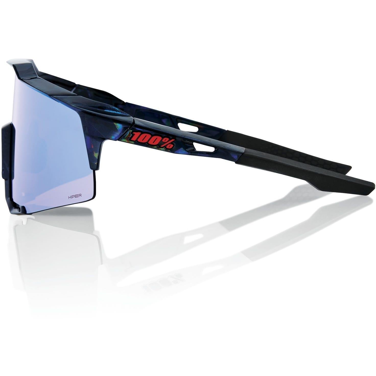 100% Speedcraft Sunglases Black Holographic - HiPER Blue Multilayer Mirror Lens