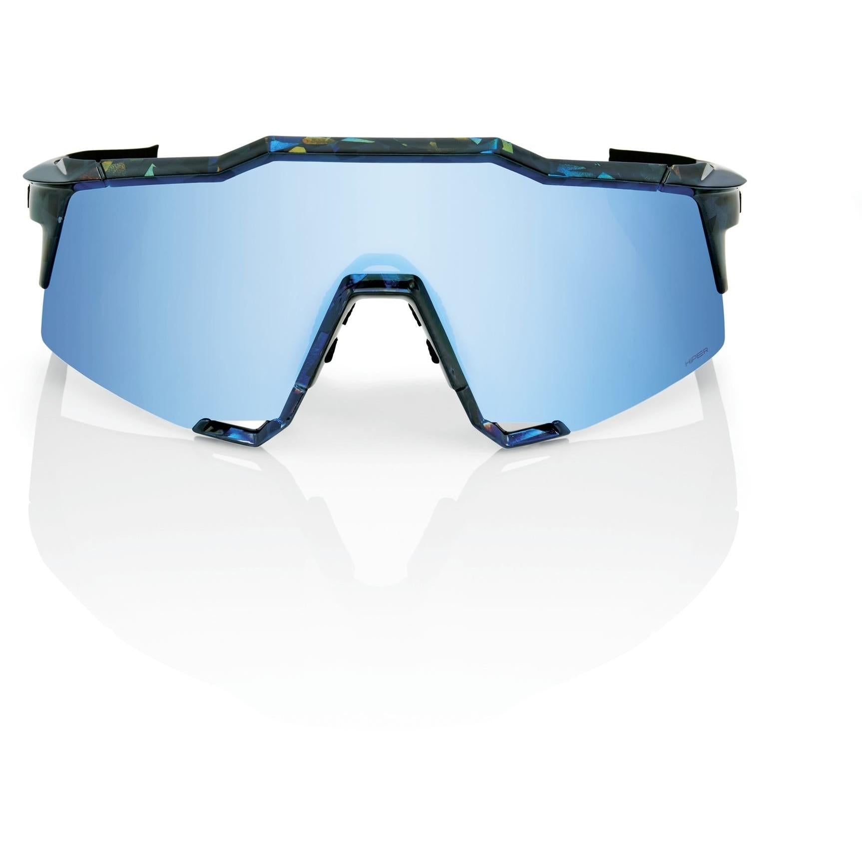 100% Speedcraft Sunglases Black Holographic - HiPER Blue Multilayer Mirror Lens