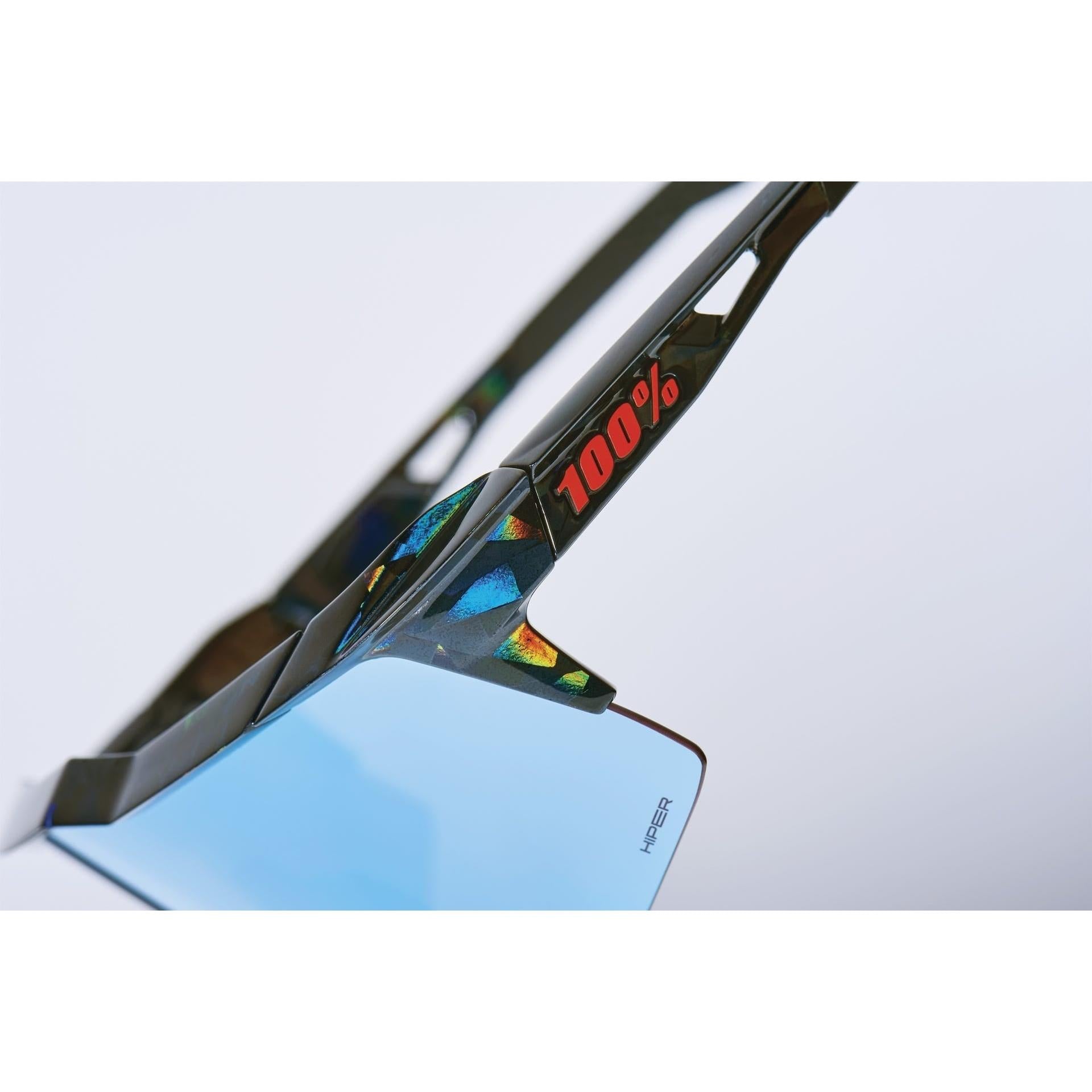 100% Speedcraft Sunglases Black Holographic - HiPER Blue Multilayer Mirror Lens