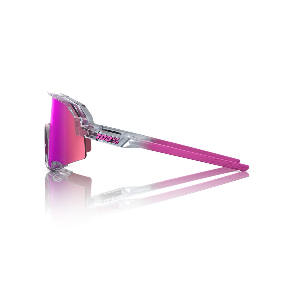 100% Slendale Sunglasses Polished Translucent Grey Purple Mirror Lens