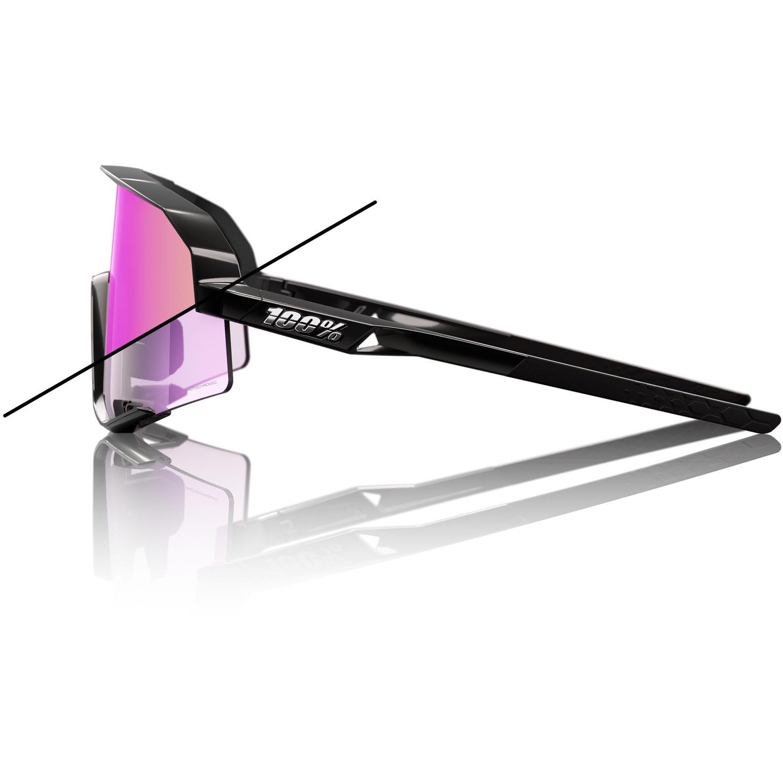 100% Slendale Sunglasses Gloss Black - Photochromic Purple Mirror Lens