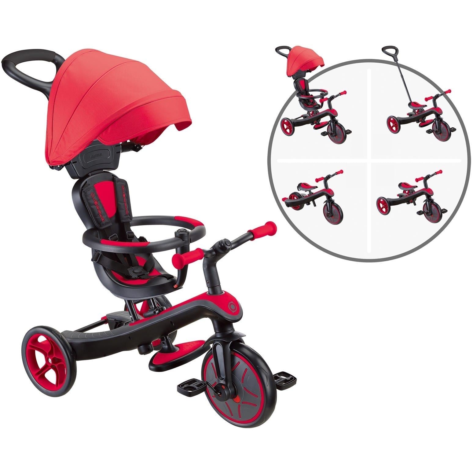 Globber Explorer 4in1 Kids Trike w/ Folding Canopy Red