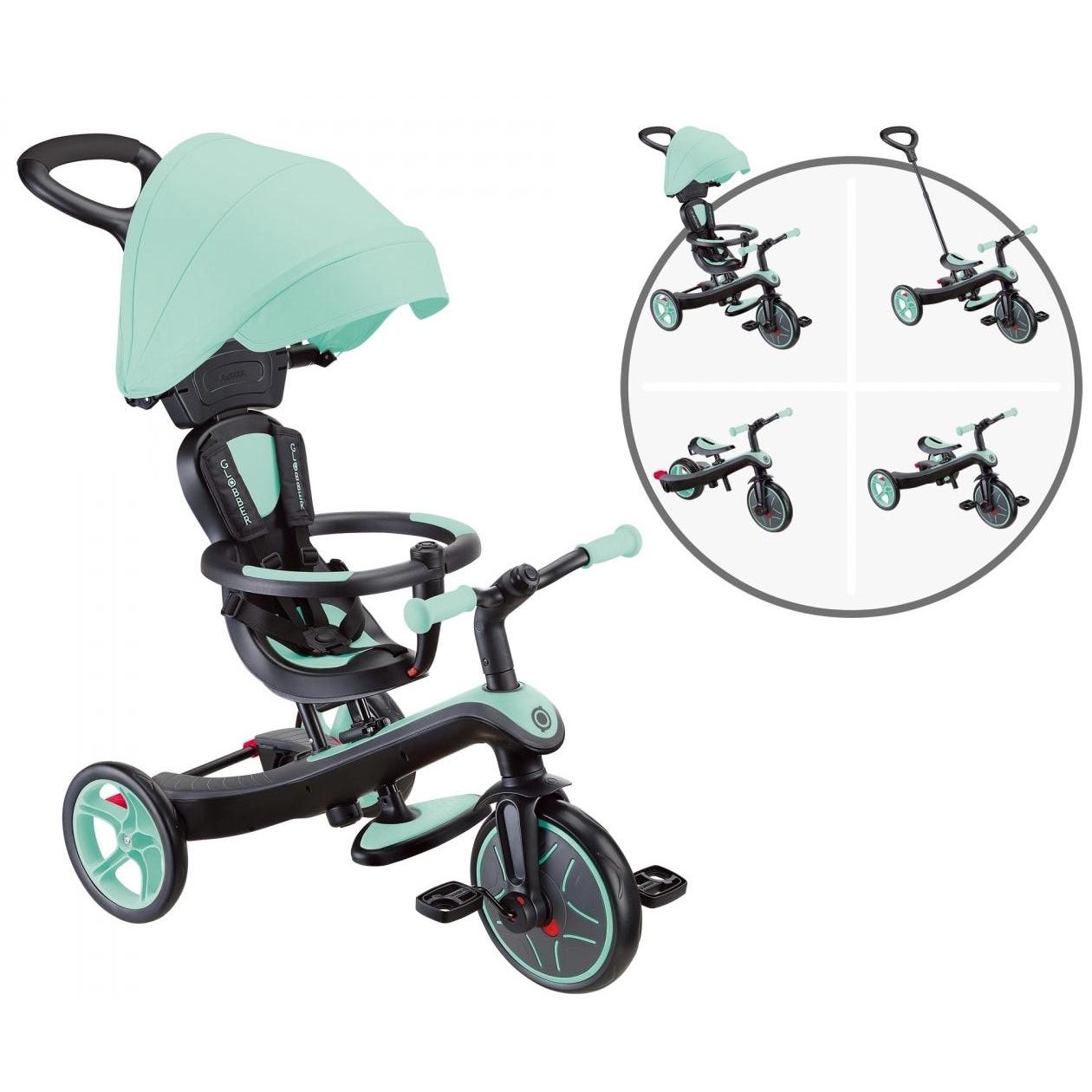 Globber Explorer 4in1 Kids Trike w/ Folding Canopy Mint