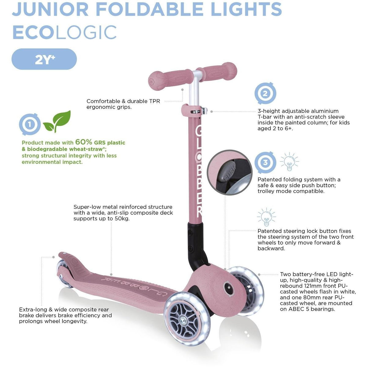 Globber Ecologic Junior Foldable Scooter Lights Blueberry