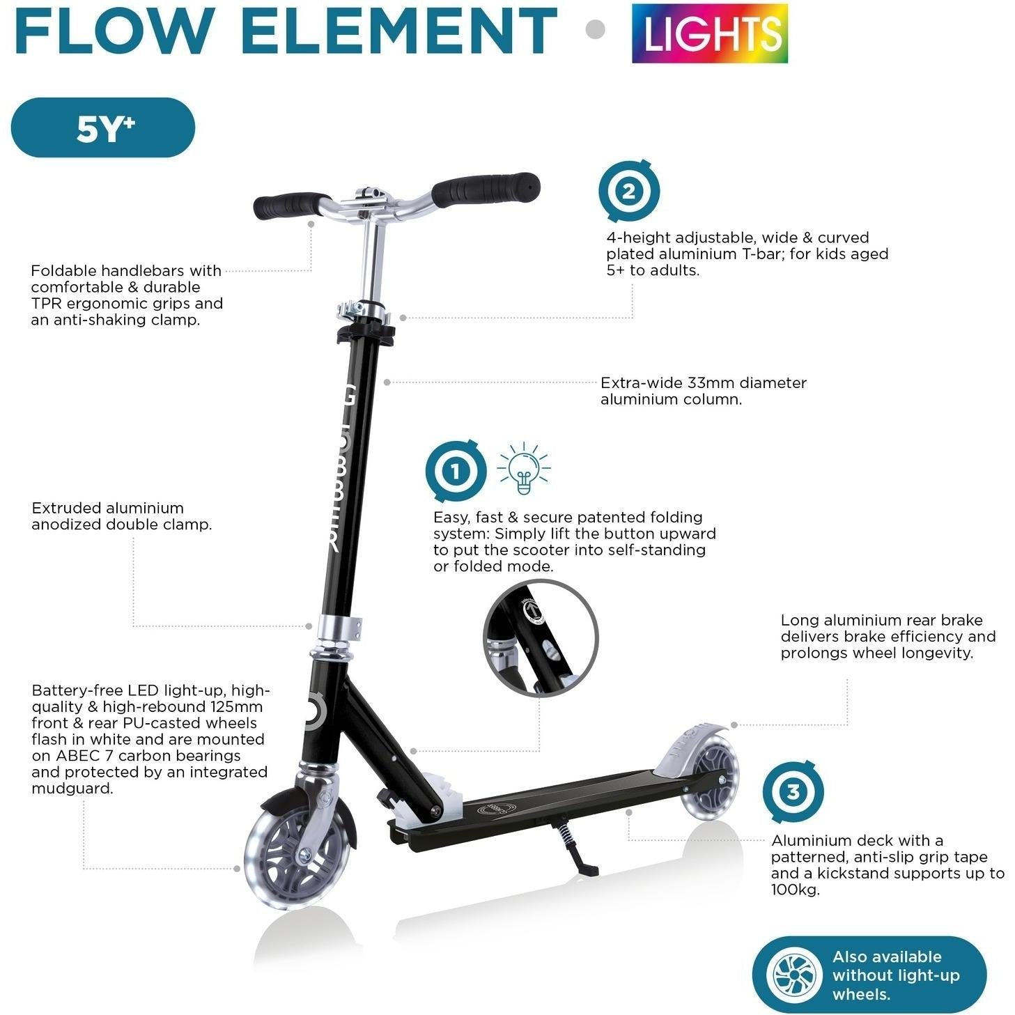 Globber Flow Element Scooter With Lights Jade