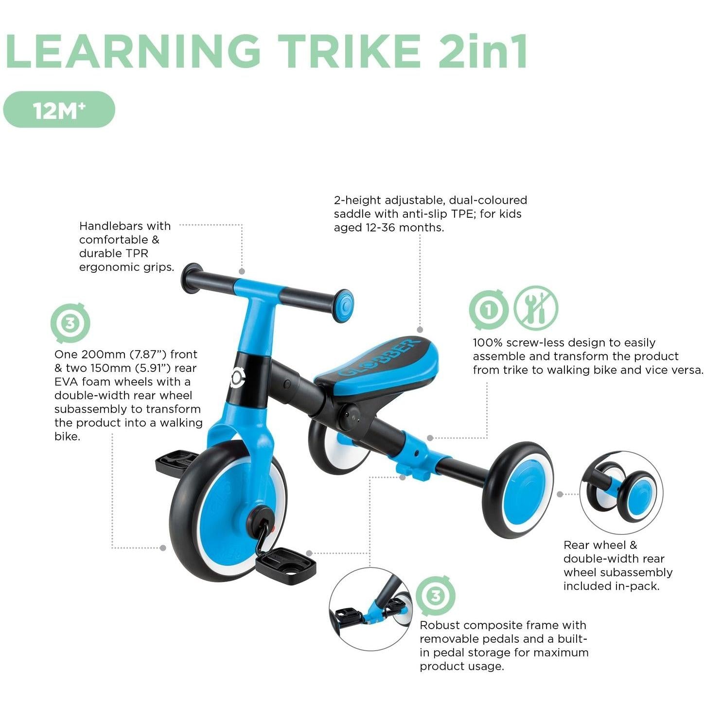 Globber Learning Trike 2In1 Sky Blue