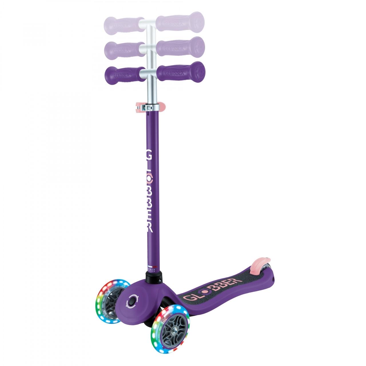 Globber Primo 3-Wheel Kids Scooter with Lights Purple