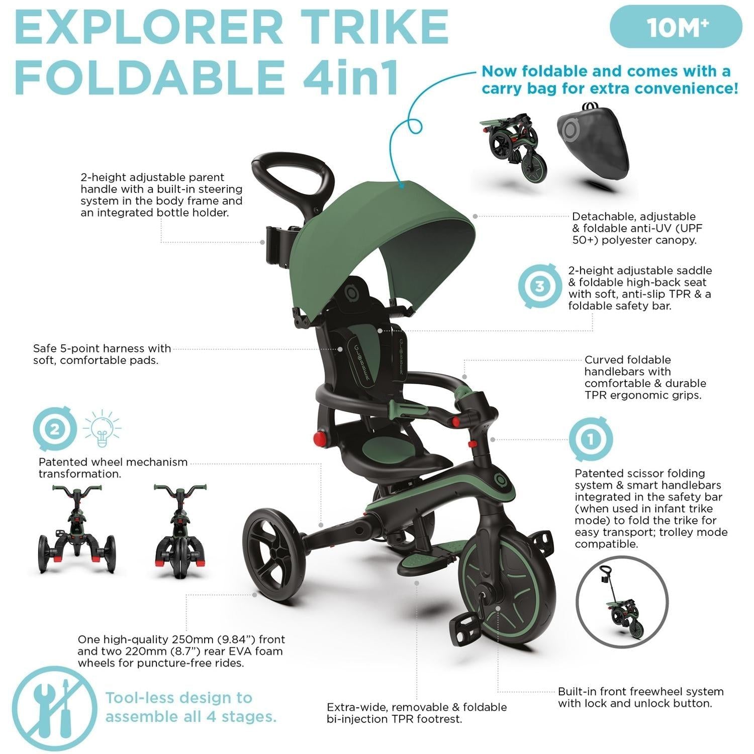 Globber Explorer Foldable 4in1 Kids Trike Deep Pastel Pink