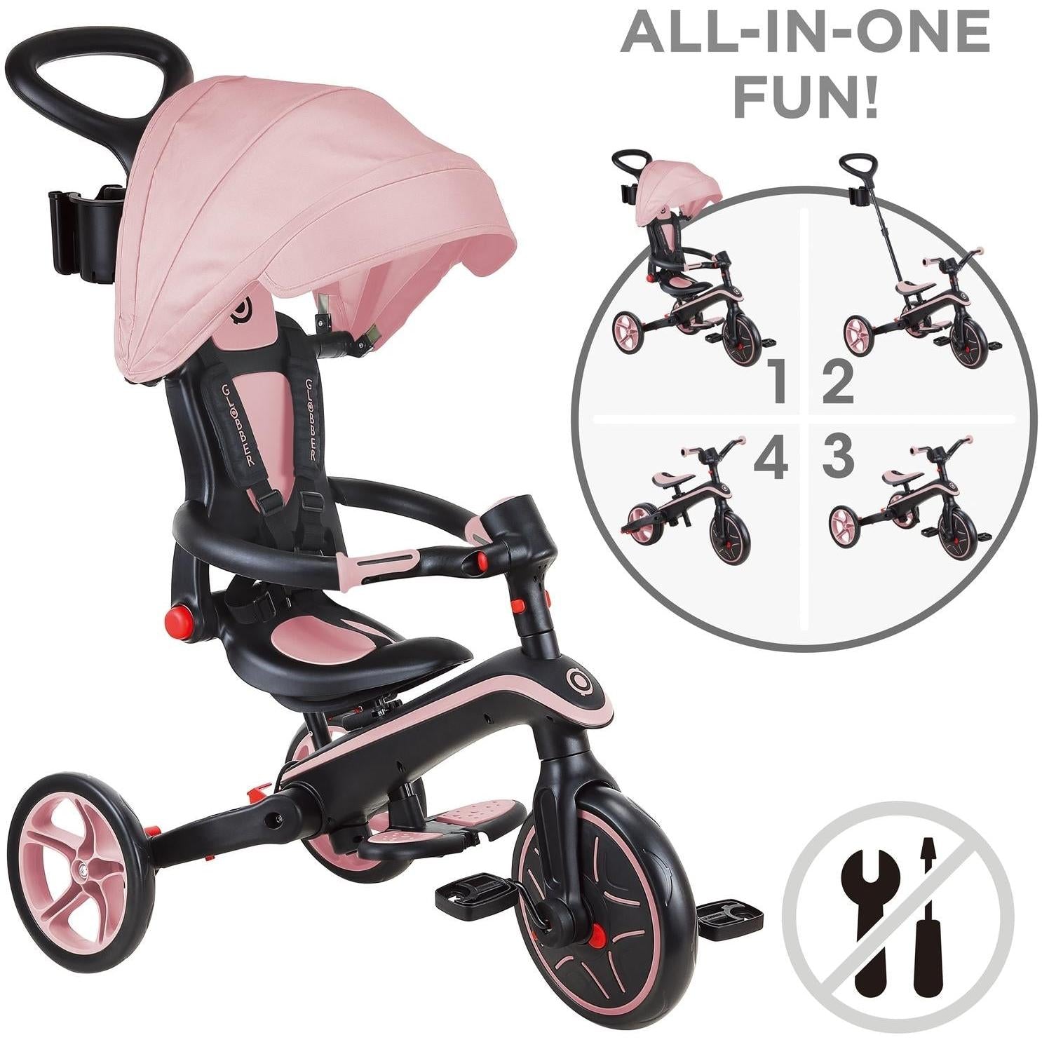 Globber Explorer Foldable 4in1 Kids Trike Deep Pastel Pink