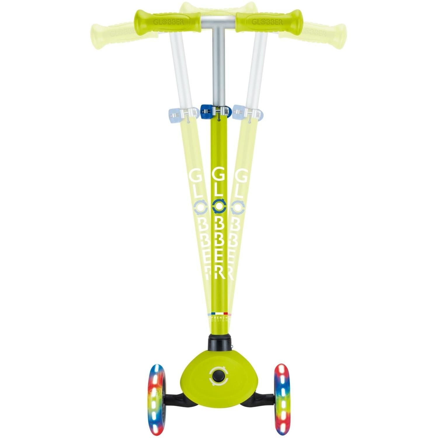 Globber Primo V2 Scooter With Lights And Griptape Lime Green/Navy Blue