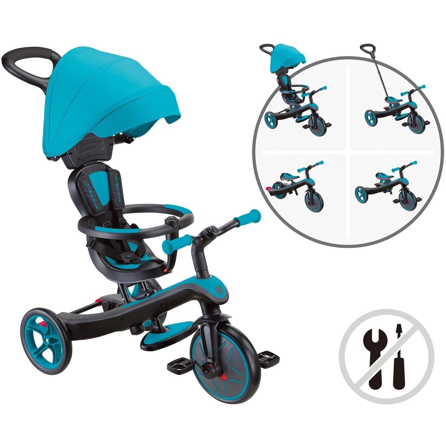 Globber Explorer 4in1 Kids Trike w/ Folding Canopy Teal