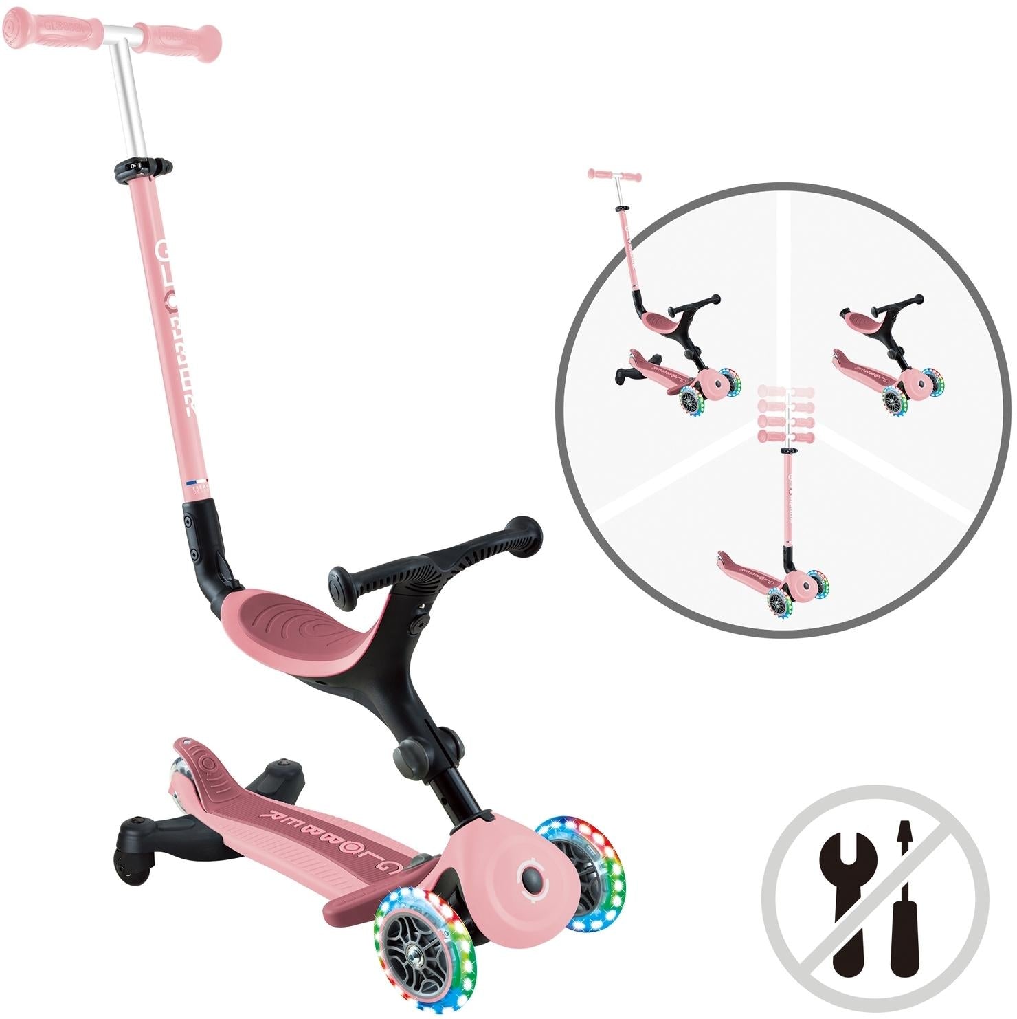 Globber Go Up Active Lights 360 - 3 in 1 Kids Scooter Pink