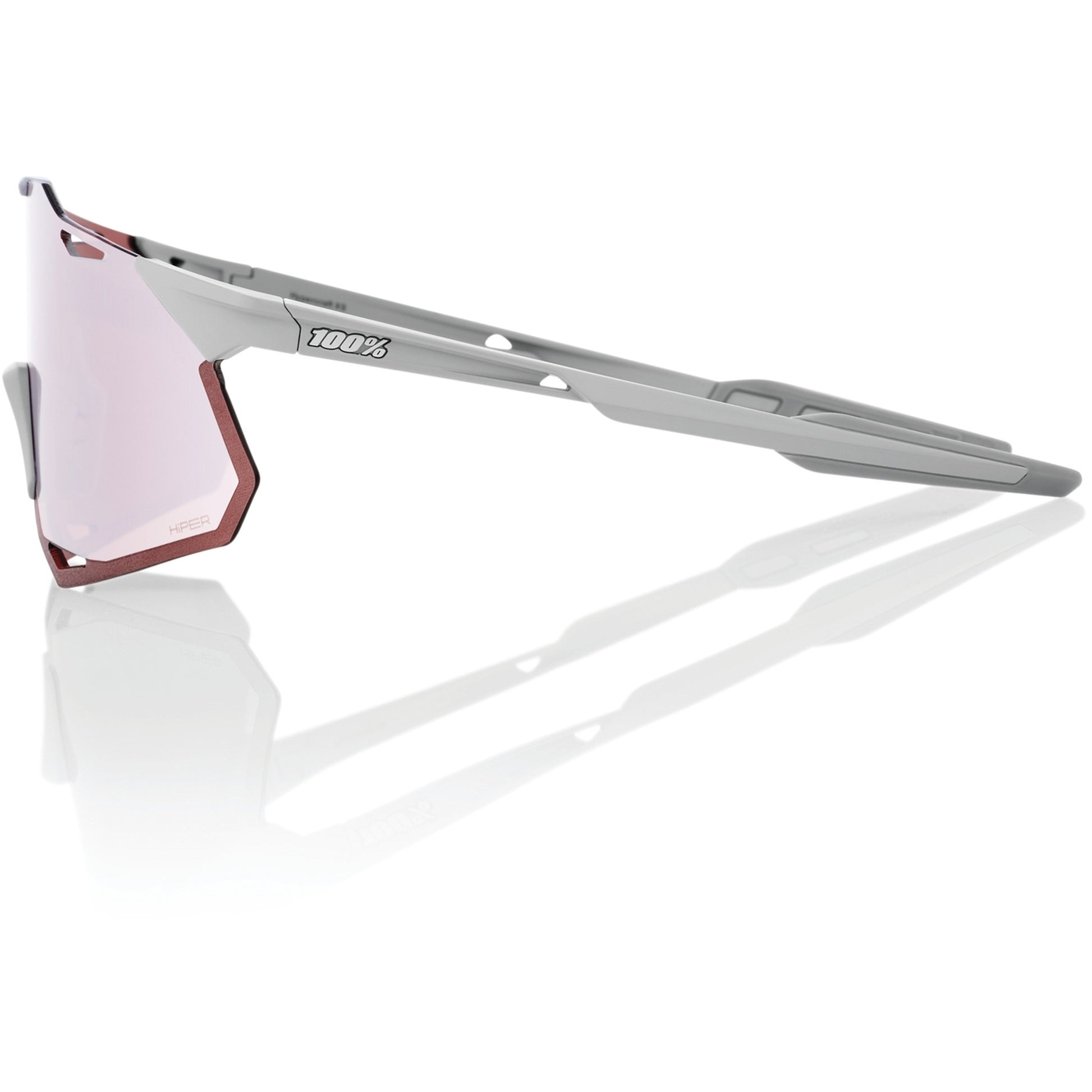 100% Hypercraft XS Sunglasses Matte Stone Grey - HiPER Crimson Silver Mirror Lens