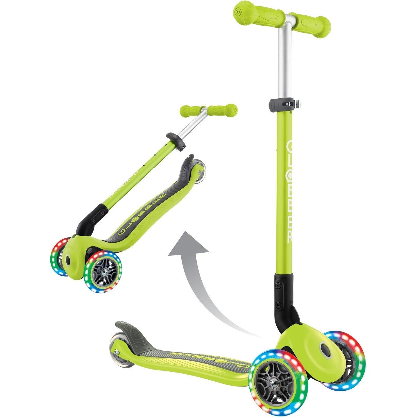 Globber Primo Foldable w/ Lights 3-Wheel Kids Scooter Lime Green