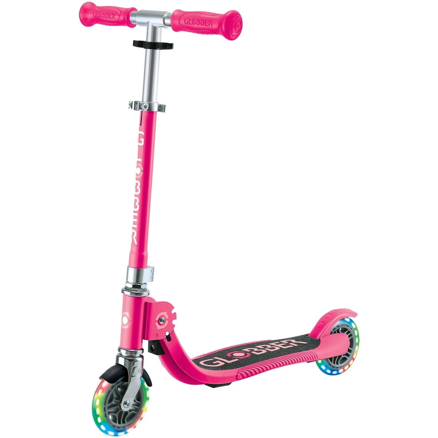 Globber Flow Foldable Junior w/ Llights 2-Wheel Kids Scooter Pastel Pink/Fuschia