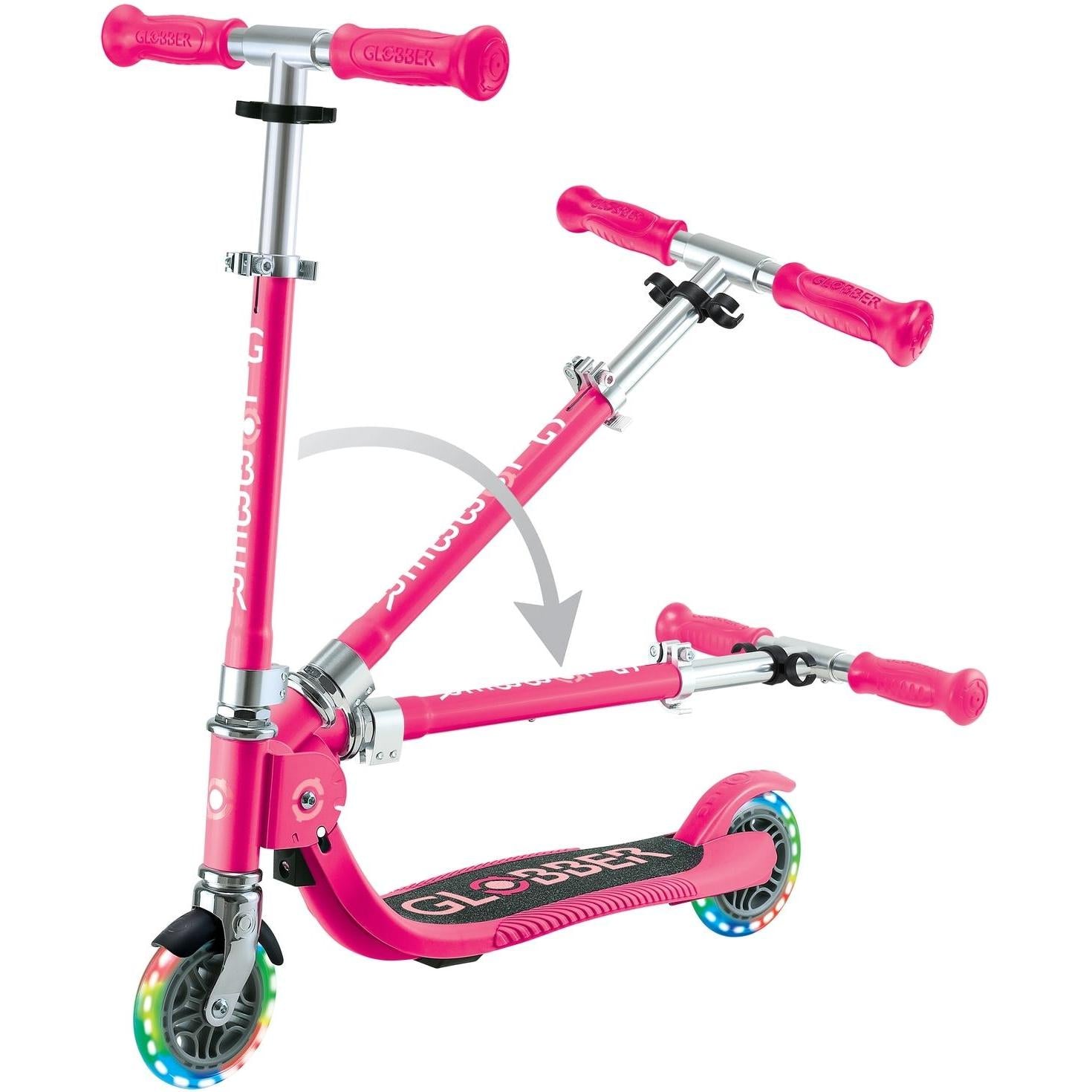 Globber Flow Foldable Junior w/ Llights 2-Wheel Kids Scooter Pastel Pink/Fuschia