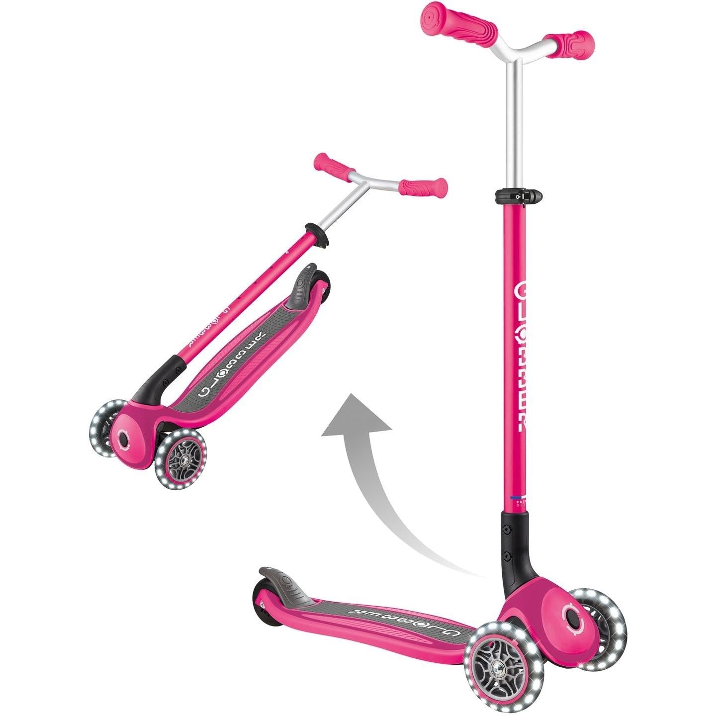 Globber Master w/ Lights 3-Wheel Kids Scooter Pink