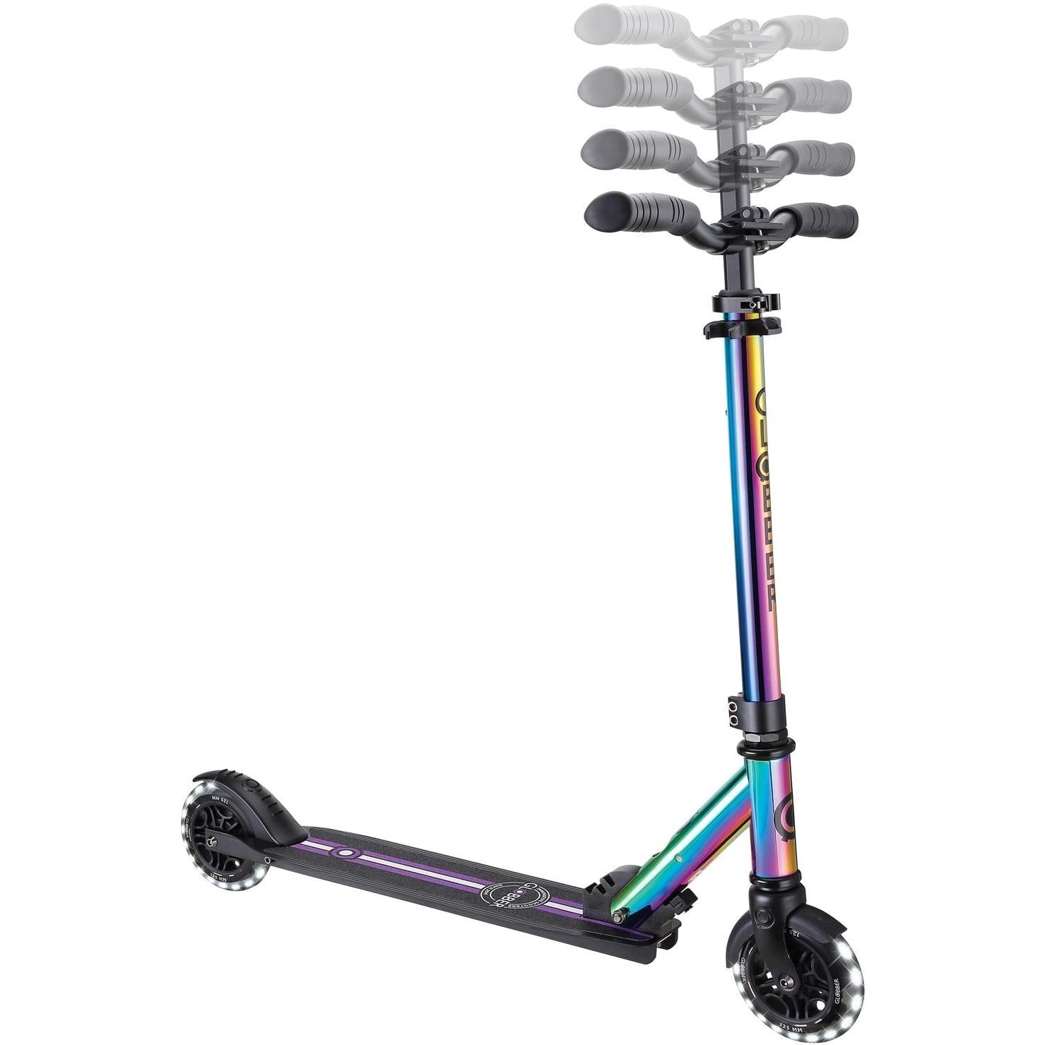 Globber Flow Element Lights Kick Scooter Neochrome w/ Black Deck