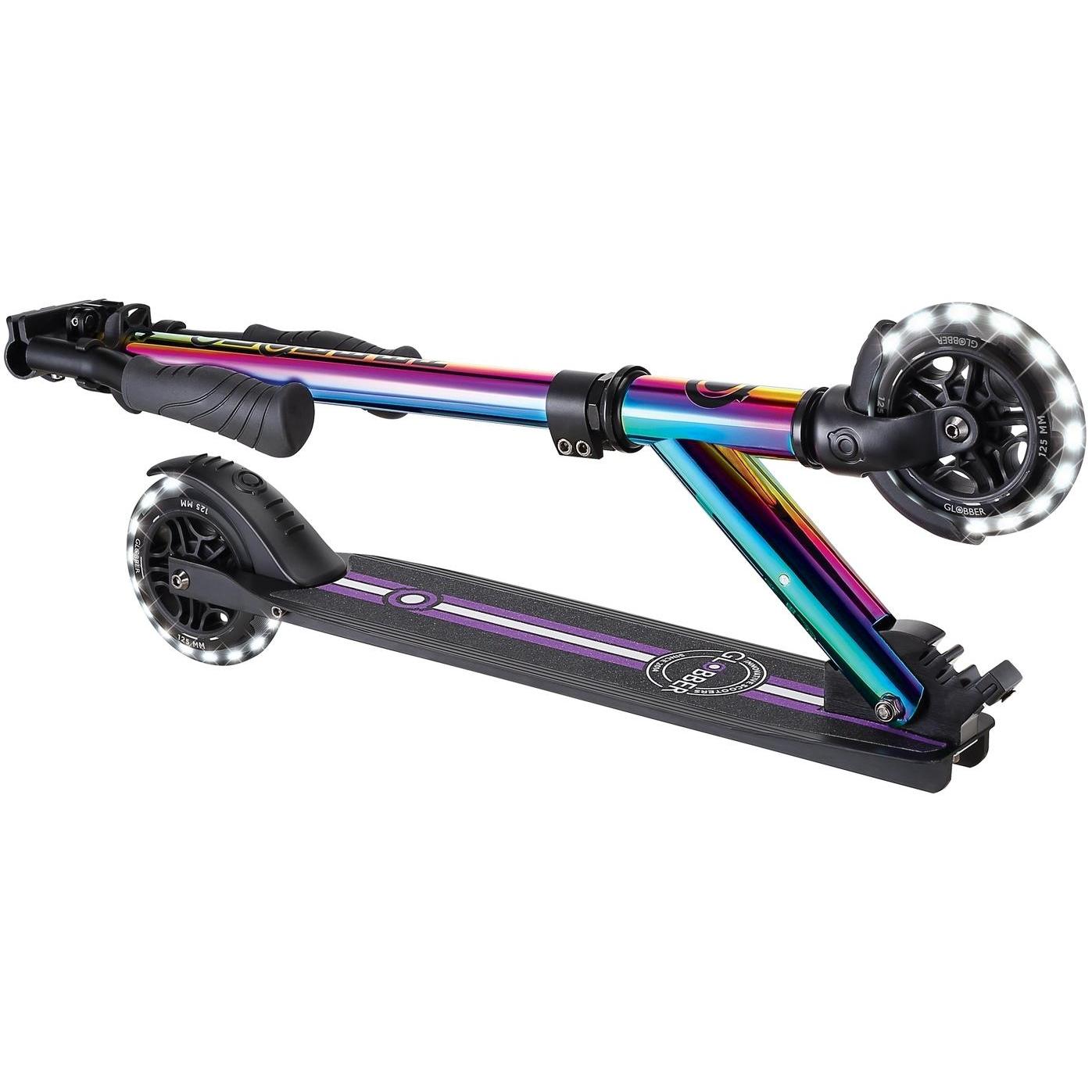 Globber Flow Element Lights Kick Scooter Neochrome w/ Black Deck
